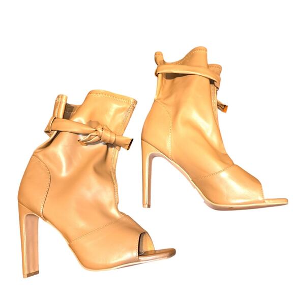 Dazzelle 11 Brown Women's Tie At The Ankle Boots Shoes Open Toe 4 In. Heel - Picture 1 of 7